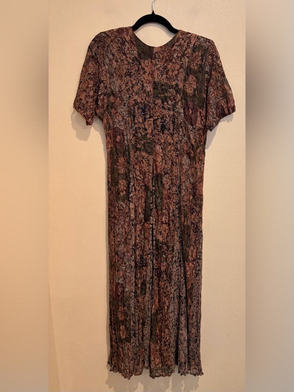 90s Office Mom Boho Mesh & Lace Maxi Dress w/ Padded Shoulders and Slim Waist - Picture 5 of 10